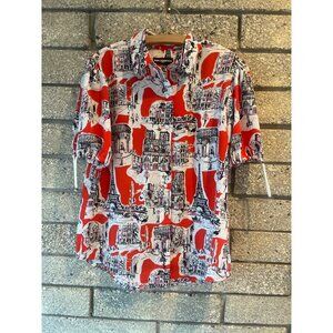 Karl Lagerfeld Paris Button-Up Shirt With Red & Black Parisian Print S